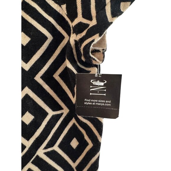 INC Beaded Collar Large Womens Rayon Blend Black Ivory Geometric Short Sleeve To - Picture 2 of 5